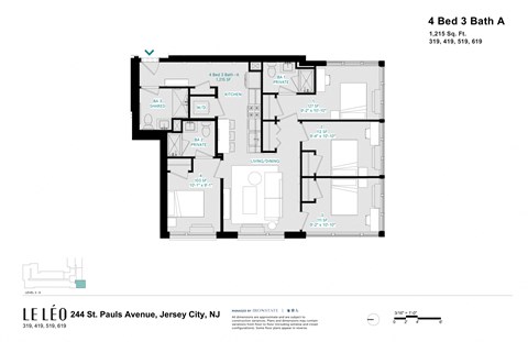 the floor plan of 4 bed 3 bath a